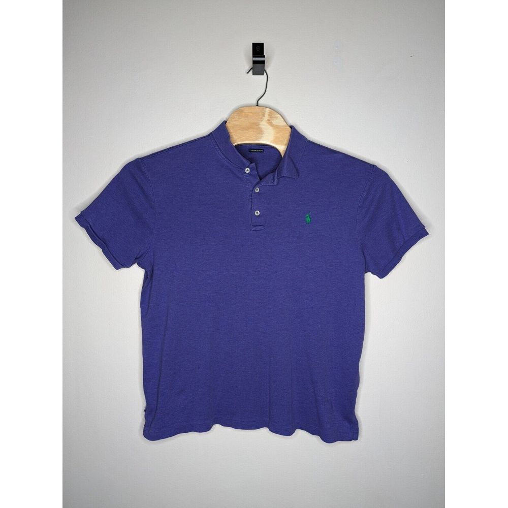 Polo Ralph Lauren Mens‎ XL Custom Slim Fit Purple Shirt Green Logo Short Sleeve - Picture 13 of 14